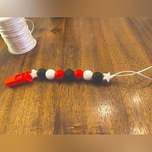 Red black and white silicone paci clip